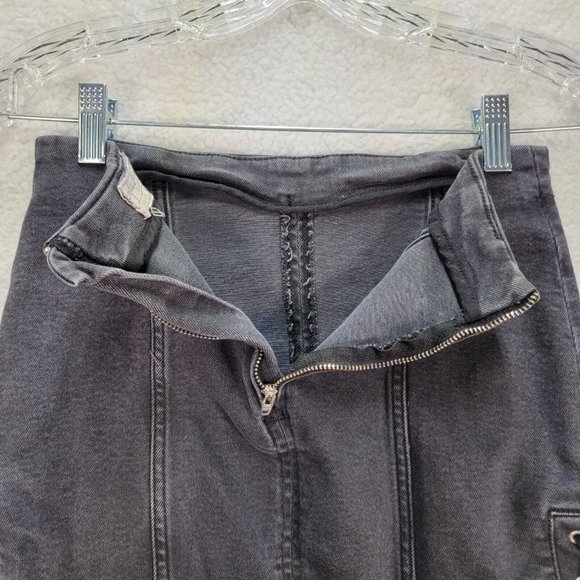 Free People Charcoal Black Denim Stretch Lace Up Slim Grunge Slim Pencil Skirt - Picture 9 of 15